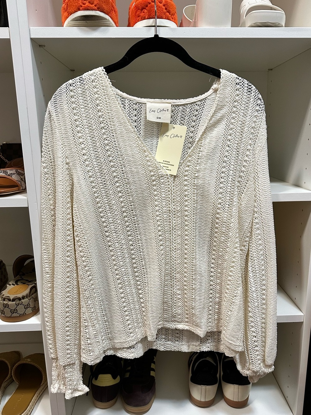 NWT Easy Clothes long-sleeved lace blouse size S/M in ivory